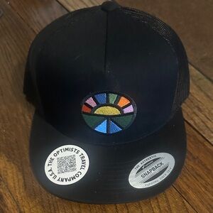 Optimist Black Snapback Hat with Colorful Logo Rainbow Sun Brand New